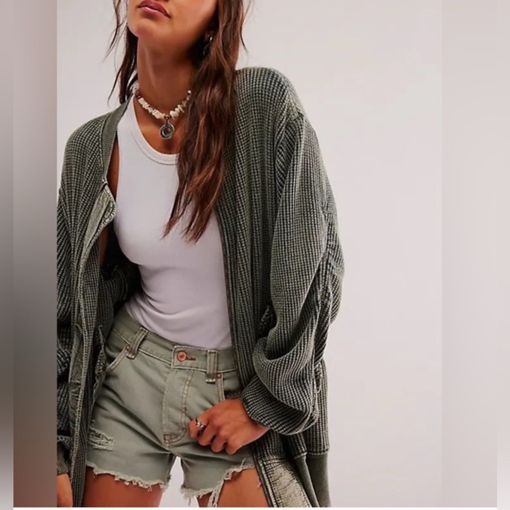 FP ONE Free people Lupo Bomber Cardi - Nevergreen sweater jacket knit Coachella - Picture 3 of 13